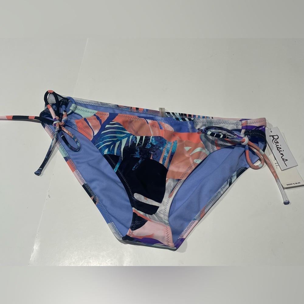 🎉 Raisins NWT Colorful Bikini Bottom with Side Ties tropical palm leaf large